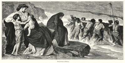 Medeas farväl: scen från Euripides antika grekiska tragedi Medea, baserad på legenden om Medea och Jason (litho) av German School