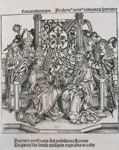Möte mellan påven Pius II och Fredrik III, kejsare av Tyskland (gravyr) av German School