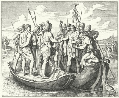 Möte mellan den romerske kejsaren Valens och den visigotiske kungen Athanaric vid Donau, 369 (gravyr) av German School