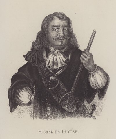 Michiel de Ruyter, holländsk amiral (litho) av German School