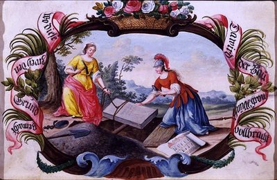 Minerva med en figur som representerar arkitektur, ca 1640 (gouache på veläng) av German School
