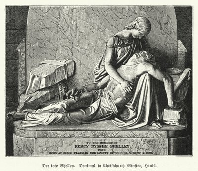 Monument till den engelska poeten Percy Bysshe Shelley, Christchurch Priory, Dorset (litho) av German School