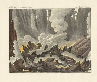 Etna på Sicilien (färgad gravyr) av German School
