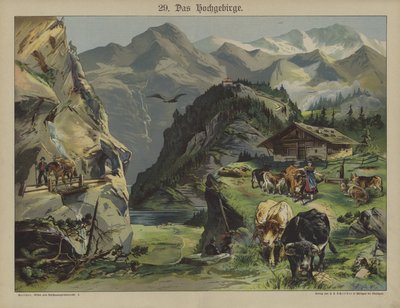 Bergsliv (färg litho) av German School