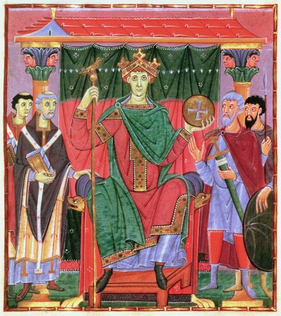 Ms Cim.4453 f.42r den helige romerske kejsaren Otto III på tronen (980-1002), c.998 av German School