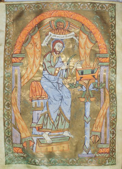 Ms Czart 1207 IV fol 76v St. Mark the Evangelist, från The Evangeliarium of the Cathedral of Plock, c.1075 av German School