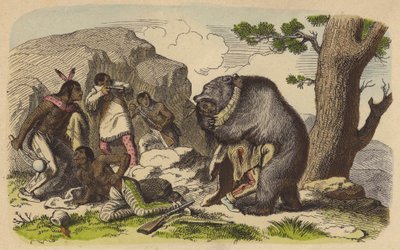 Indianer som jagar björn (färgad gravyr) av German School