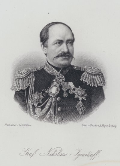 Nikolay Ignatyev, rysk statsman och diplomat (gravyr) av German School