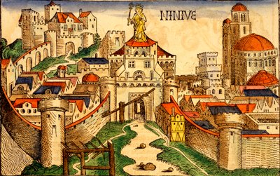 Nineveh, från Liber Chronicarum av Hartmann Skull, 1493 av German School