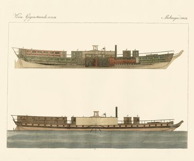 Nordamerikansk ångbåtshandel (färgad gravyr) av German School