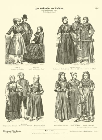 Nordtyska dräkter, sent 1800-tal av German School