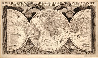 Den nya världen, från "Rudolfinens bord" av Johannes Kepler, 1627-30 av German School