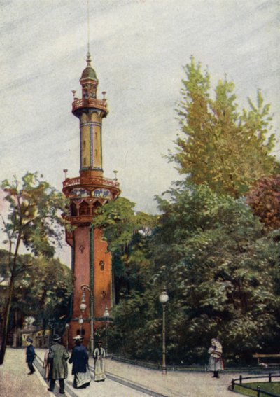Utsiktstorn, Berlins zoologiska trädgård, Tyskland (färg litho) av German School