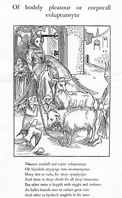 Av kroppslig njutning eller kroppslig voluptuositet, illustration från Alexander Barclays engelska översättning av 