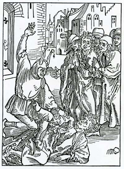 Av brekynge och hurtynge av amyte och frendshyp, illustration från Alexander Barclays engelska översättning av 
