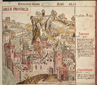 Old London, från Nürnbergkrönikan av Hartmann Schedel (1440-1514) 1493 av German School