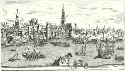 Panorama över Antwerpen i början av 1500-talet (gravyr) av German School