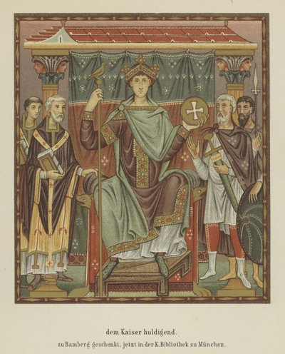 Hyllande av den helige romerske kejsaren Otto III (färg litho) av German School