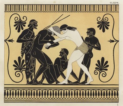 Peleus och Atalanta brottning av German School