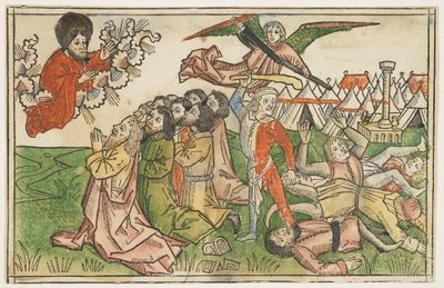 Israels folk straffades för att tillbe falska gudar omkring 1478, från Kobergerbibeln, Nürnberg, 1483 (handfärgat träsnitt) av German School