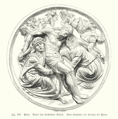 Pieta, relief av Cristoforo Solari från högaltaret i Certosa di Pavia, Italien (gravyr) av German School