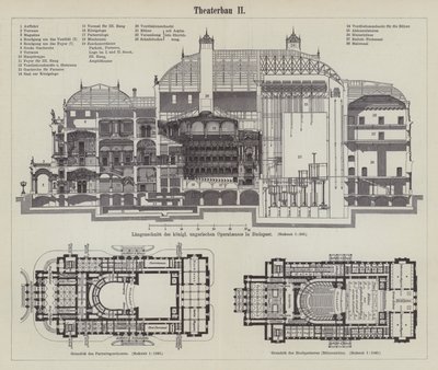 Plan över det ungerska kungliga operahuset, Budapest (gravyr) av German School