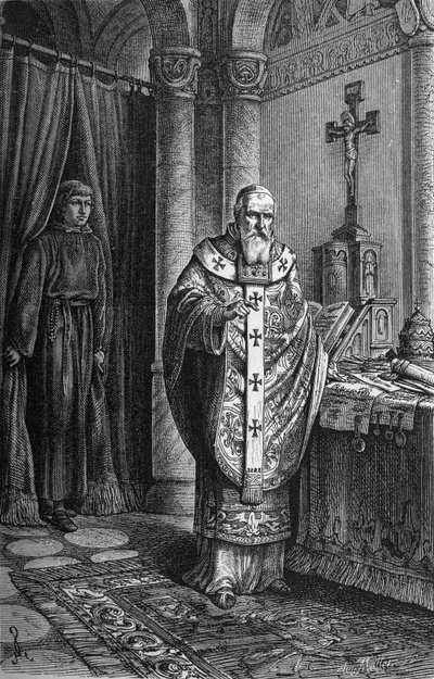 Påven Clemens IV (Gui Foucois eller Coots eller Foucault, sent 1100-tal-1268). Gravyr i "" Kaiser, Konig und Papft"" av Richard Roth av German School