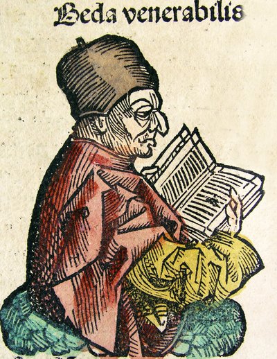Porträtt av Bede (673-735), publicerad i Nuremberg Chronicle, 1493 av German School