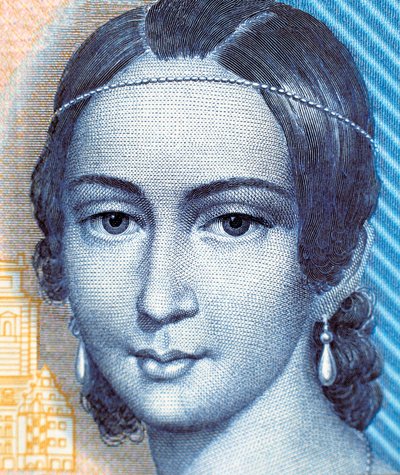 Porträtt av Clara Schumann på 100 marks sedel, framsida av German School