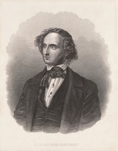 Porträtt av Felix Mendelssohn (1809-47) av German School