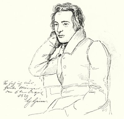 Porträtt av tysk poet och författare Heinrich Heine som ung man (gravyr) av German School