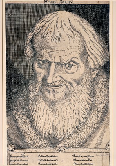 Porträtt av Hans Sachs (gravyr) av German School