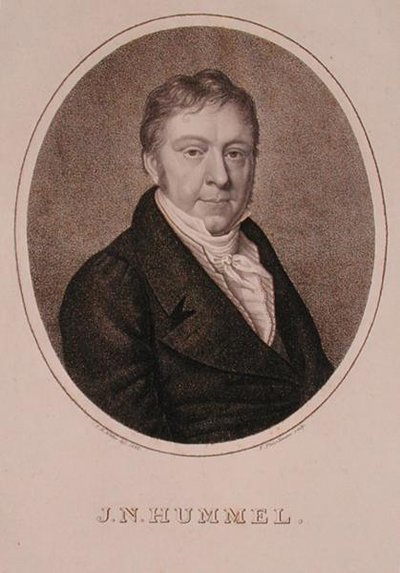 Porträtt av Johann Nepomuk Hummel (1778-1837) graverad av F. Fleischmann av German School