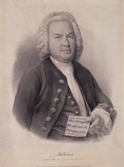 Porträtt av Johann Sebastian Bach (1685-1750) graverad av F.G. Schlick, 1840 av German School