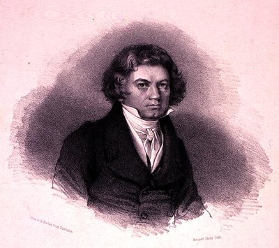 Porträtt av Ludwig van Beethoven (1770-1827) graverad av Faustin Herr (litho) av German School