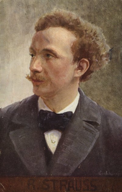 Porträtt av Richard Strauss (färglitografi) av German School