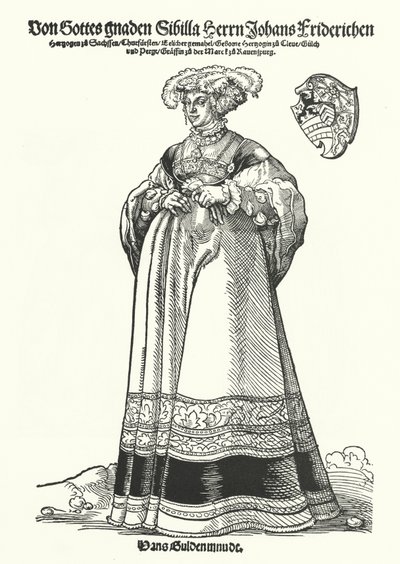 Porträtt av Sibylle, hertiginna av Sachsen (gravyr) av German School