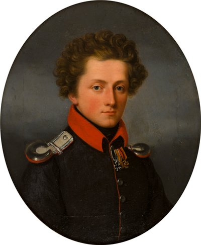 Porträtt av en ung officer, ca 1801-99 (olja på duk) av German School