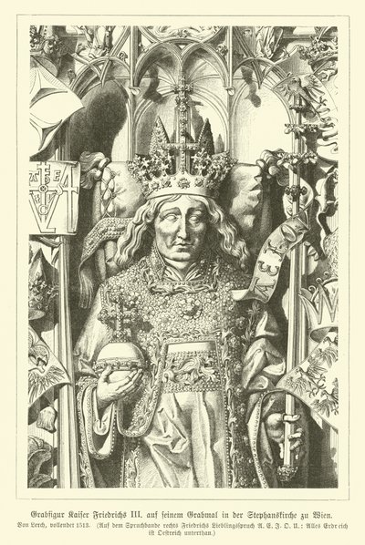 Porträtt av den helige romerske kejsaren Fredrik III, från hans grav i Stefansdomen, Wien (gravyr) av German School