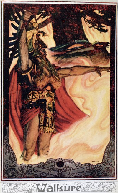 Vykort föreställande Odin Calling Up the Fire, 1914 av German School