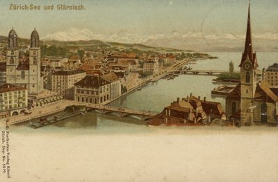 Vykort som visar en allmän bild av staden Zürich av German School