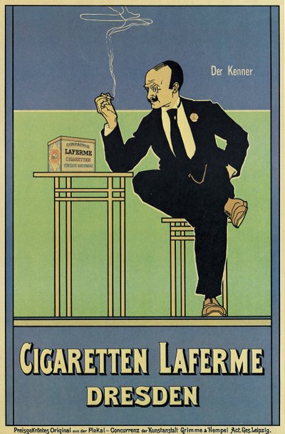 Affisch som reklamerar Laferme-cigaretter av German School