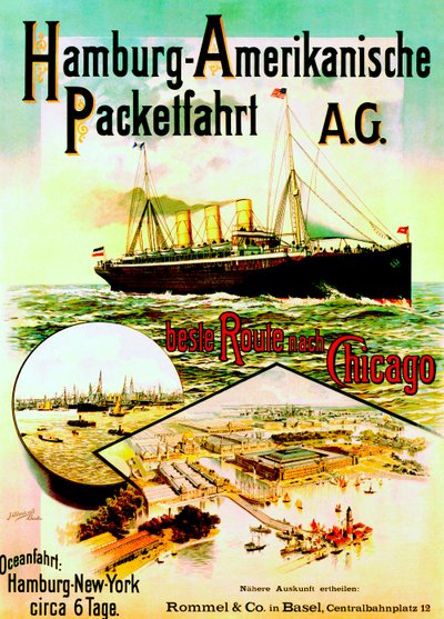 Affisch som annonserar Hamburgs amerikanska linje, 1893 av German School
