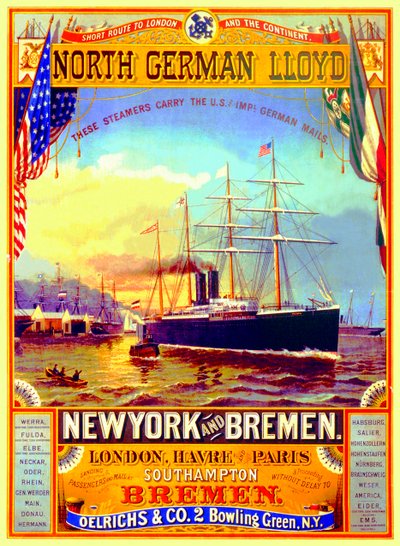 Affisch som annonserar den nordtyska Lloyd-linjen, 1883 av German School