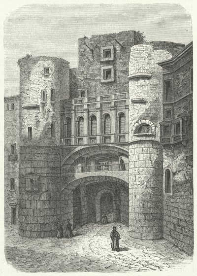 Praetoria-porten och Placa Nova, Barcelona (gravyr) av German School