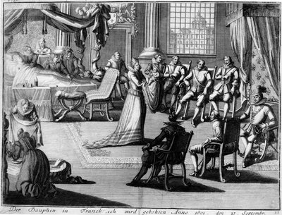 Presentation i Fontainebleau av Dauphin för sin far, kung Henri IV, den 27 september 1601 av German School