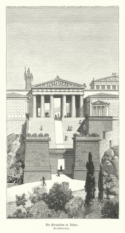 Propylaea, ingången till Akropolis i Aten, antikens Grekland (gravyr) av German School