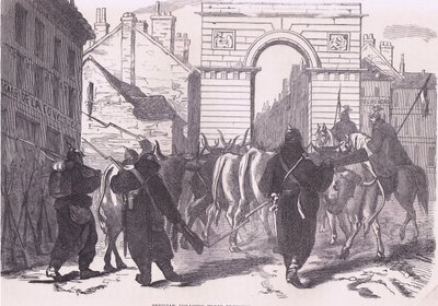 Preussiska födosökande trupper som tar in boskap, Cassells historia om kriget mellan Frankrike och Tyskland publicerad av Cassell and Company Limited, ca 1890 (litho) av German School