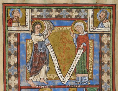 Psaltfragment "Psalter of Henry the Lion", f.7v, detalj med Annunciation, ca. 1168-89 (pergament codex) av German School