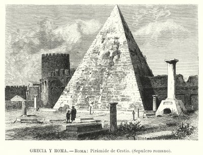 Pyramid of Cestius, grav av Gaius Cestius, Rom (litho) av German School